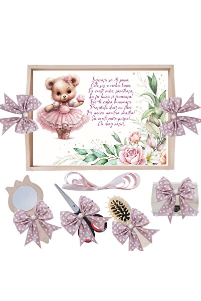 Recostore Tava mot fete, cu Ursulet, roz pudrat, 6 piese, 35x20 cm, REC1967/293