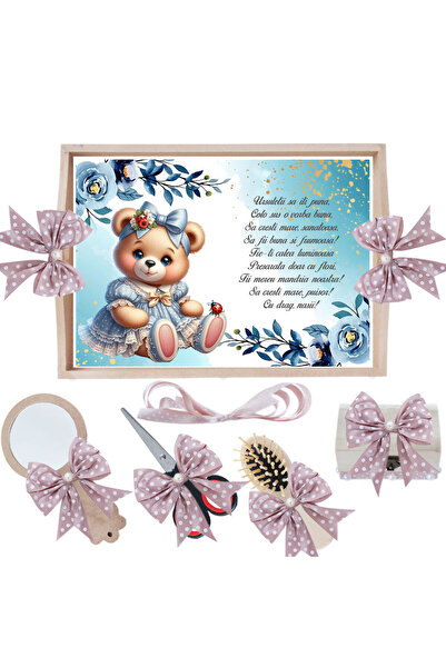 Recostore Set tavita taiere mot/turta, cu Ursulet, roz pudrat, 6 piese, 35x20...