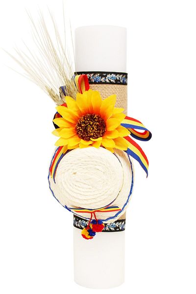 Recostore Lumanare traditionala botez cu clop si spice de grau, 35x7 cm, REC1320