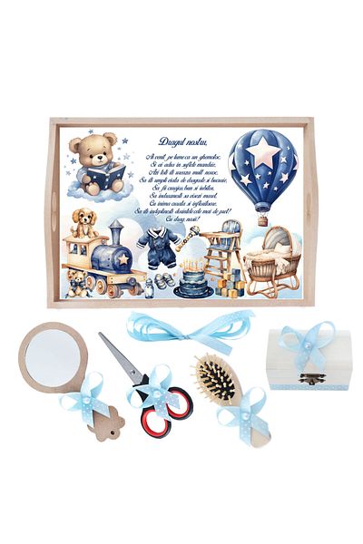 Recostore Set tavita taiere mot, Ursulet cu balon, Bleu, 6 piese, 35x20 cm, REC1967/340