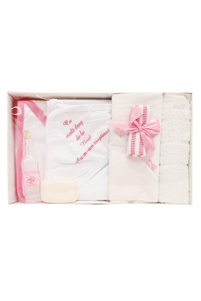 Recostore Trusou alb-roz botez, "Cu mult drag de la nasi" 7 piese, REC1241