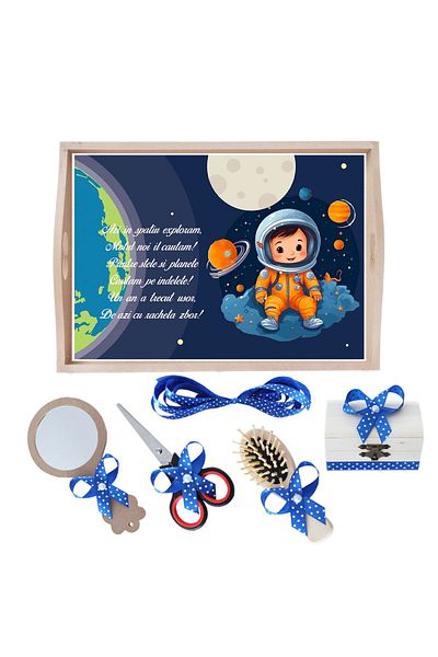 Recostore Tava mot baieti Micul Astronaut, albastru electric, 6 piese, 35x20 cm, REC1967/229