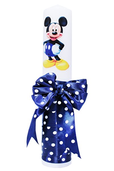 Recostore Lumanare botez, cu imprimeu Mickey Mouse, bleumarin cu buline, 30x5...