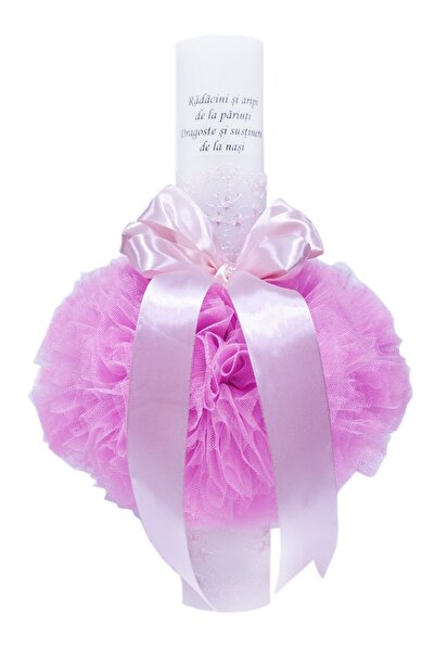 Recostore Lumanare roz „Radacini si aripi” botez, 35x5 cm, REC113