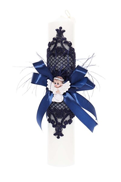 Recostore Lumanare botez cu ingeras, bleumarin, 35x7 cm,REC1923