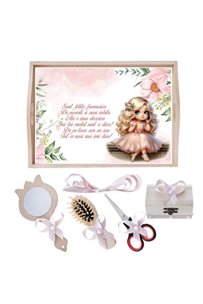 Recostore Tava mot fete, cu Fetita, roz pudrat, 6 piese, 35x20 cm, REC1967/239