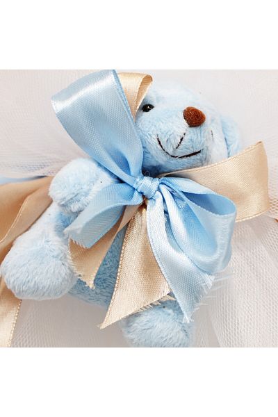 Recostore Lumanare botez, cu ursulet de plus, alb-bleu, 40x6 cm, REC1318