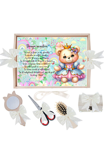 Recostore Set tavita taiere mot/turta, cu Ursulet, ivoire, 6 piese, 35x20 cm,...