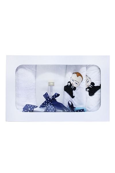 Recostore Trusou alb-bleumarin cu Bebe Sef brodat, 7 piese, REC224