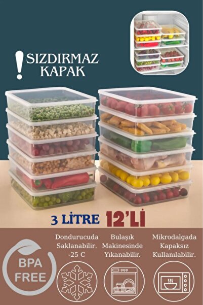 Carat Home 12 Adet Sızdırmaz Erzak Fresh Saklama Kabı Seti 3 Litre - Şeffaf -...