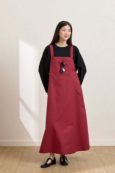 Ceylan Otantik Burgundy Linen Skirt Salopet