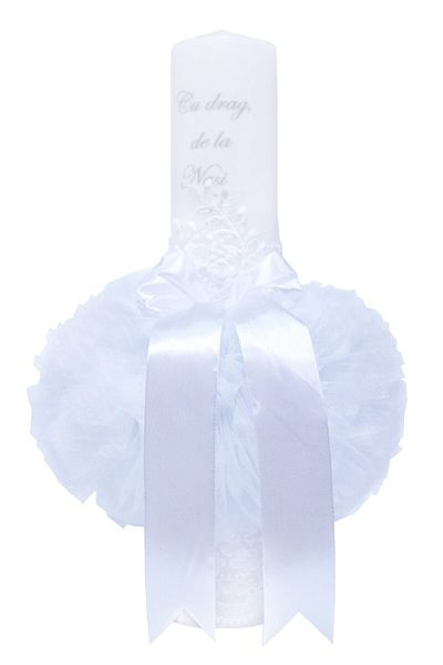 Recostore Lumanare alba „Cu drag, de la Nasi” botez, 40x7 cm, REC94