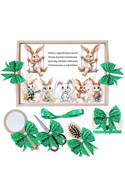 Recostore Set tava taiere mot, cu iepuras, verde, 6 piese, 35x20 cm, REC1967/307