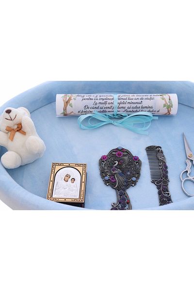 Recostore Tava mot aniversare 1 an, catifea bleu, 8 piese, 43x32 cm, REC5011/2