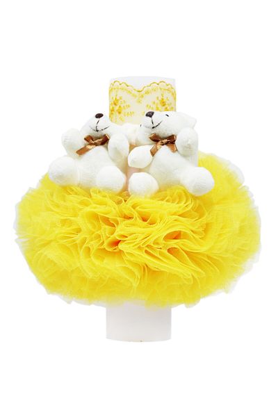 Recostore Lumanare cu doi ursuleti botez, tulle galben si , 20x7 cm, REC1454