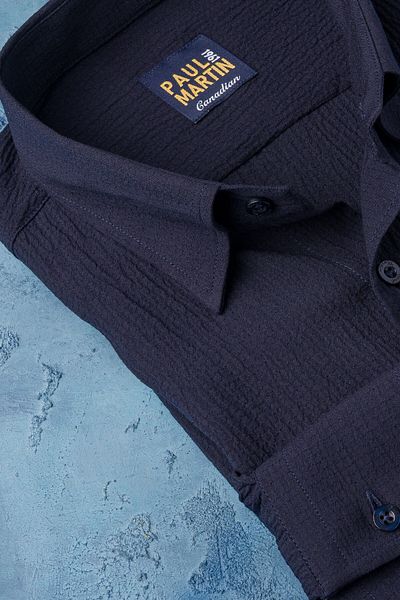 Paul Martin Regular Fit Hidden Collar Buttoned Lycra Summer Seersucker Fabric Shirt