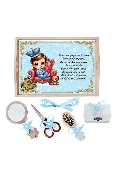 Recostore Tava mot baieti bebe Print, bleu, 6 piese, 35x20 cm, REC1967/233