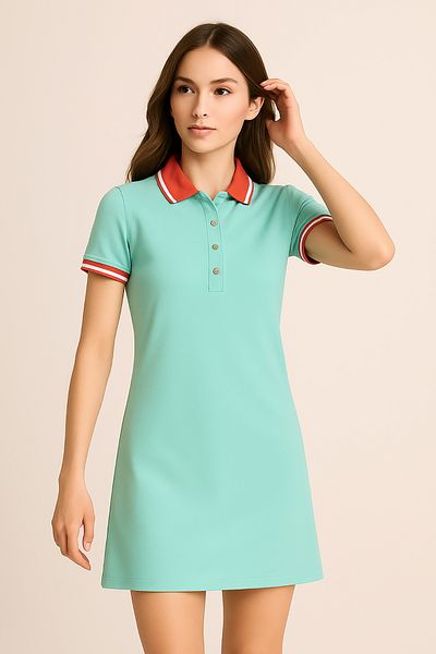 Giyim Dünyası Women's Polo Neck Short Sleeve Dress Mint