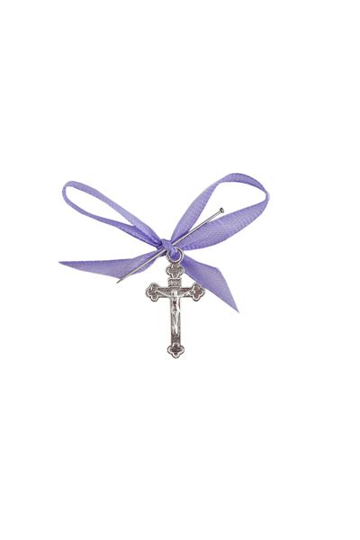 Recostore Set 20 marturii, cruciulite biserica din metal cu bolduri si cutiuta, funda lila, REC1968/53