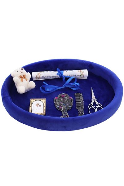 Recostore Tava mot aniversare 1 an, catifea albastru regal, 8 piese, 43x32 cm, REC5011/4