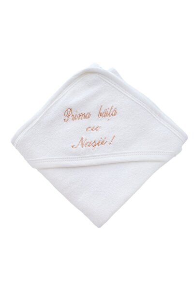 Recostore Prosop alb-crem "Prima baita cu nasii" cu capison bebelusi, 75x75 cm, REC2450