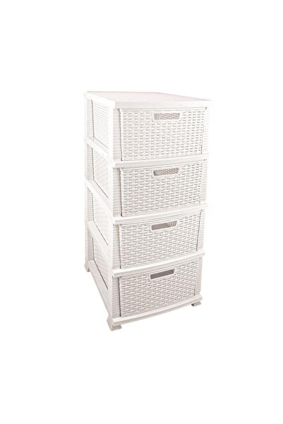 Omnipazar SRL-4002 Rattan Hasır Desen Plastik Komidin Mutfak Sebzelik 4 Katlı