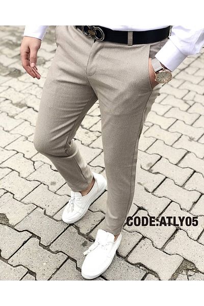 Gussi Ανδρικό λινό παντελόνι σε μπεζ χρώμα Slim Fit Ποιότητας εύκαμπτο Lycra