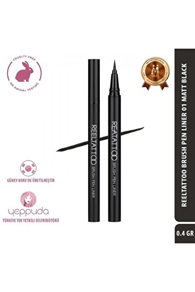 Merythod Fırça Uçlu Mat Siyah Eyeliner Reeltattoo Brush Pen Liner 01 Matt Black