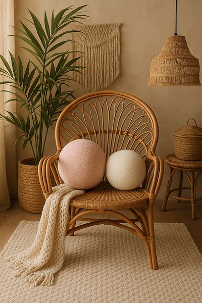 EACHTOME Teddy Ball Pillow Pink Ecru Set, Plush Ball Throw Pillow