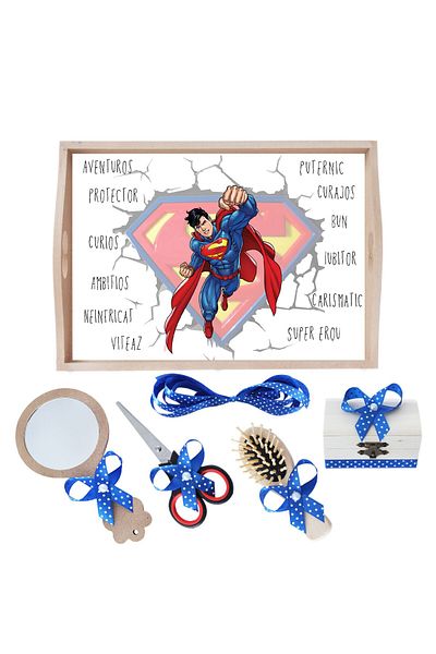 Recostore Tava mot baieti Superman, albastru electric, 6 piese, 35x20 cm, REC1967/157