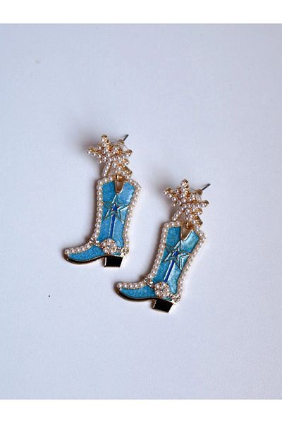 Reorah Collection Blue Star Cowboy Boots Earrings