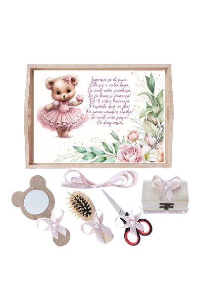 Recostore Tava mot fete la fete, ursulet, roz pudrat, 6 piese, 35x20 cm, REC1967/166