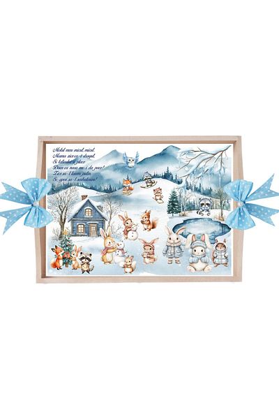 Recostore Set tava taiere mot, Animalutele Iarna, bleu, 6 piese, 35x20 cm, REC1967/278