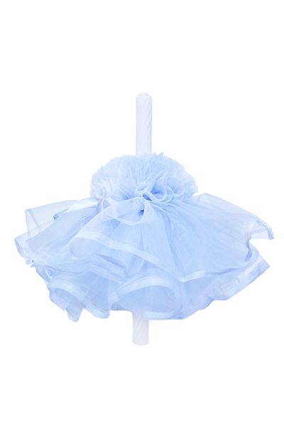 Recostore Lumanare cu funda botez, cu volane din tulle bleu, 45x3 cm, REC202