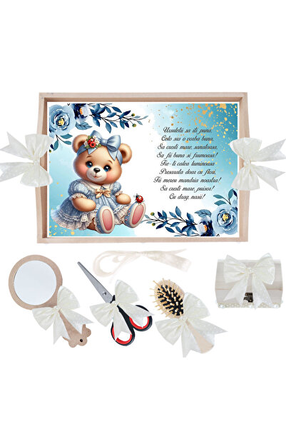 Recostore Set tavita taiere mot/turta, cu Ursulet, ivoire, 6 piese, 35x20 cm,...