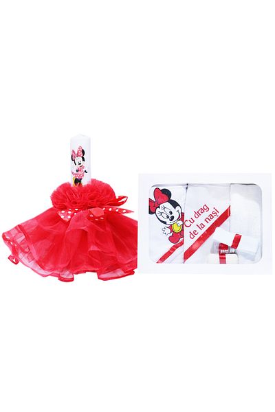 Recostore Set complet botez, lumanare si trusou, alb-rosu, REC353