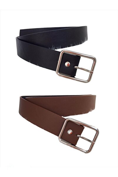 Genel Markalar Siyah-taba Gümüş Tokalı Ikili Kadın Kemer Seti