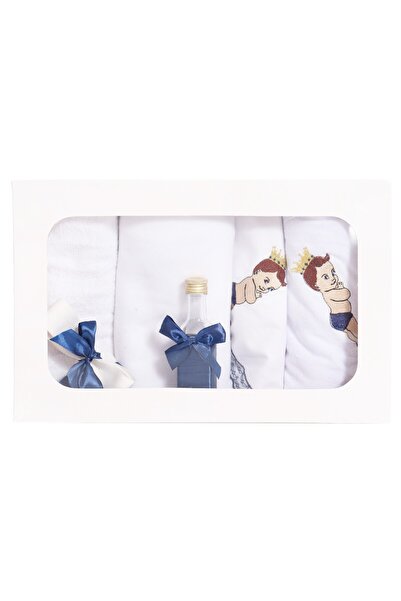 Recostore Trusou botez brodat cu Bebe print, alb-bleumarin, 7 piese,REC1772