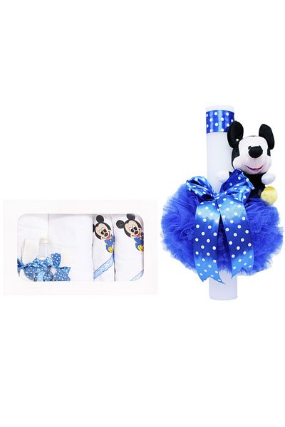 Recostore Set trusou si lumanare botez, Mickey Mouse, alb-albastru electric, 8 piese,REC1879