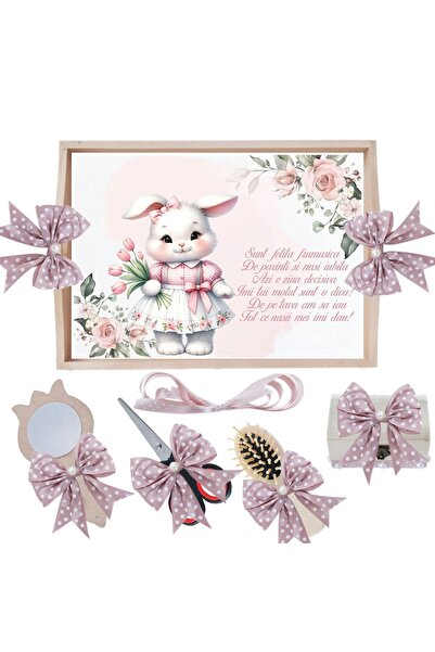 Recostore Tava mot fete, cu Iepuras, roz pudrat, 6 piese, 35x20 cm, REC1967/284