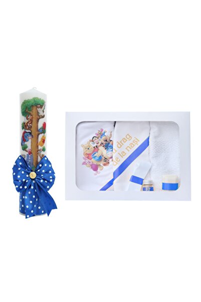 Recostore Set trusou si lumanare botez, Winnie The Pooh, 7 piese, Albastru el...