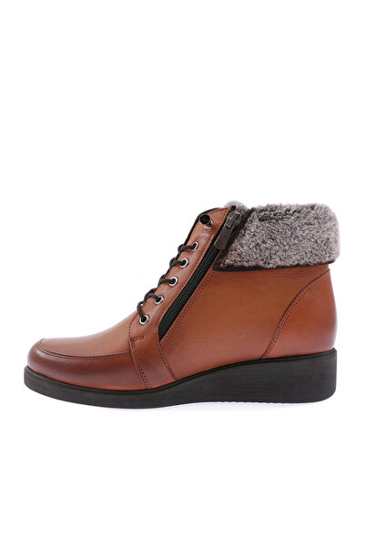 DGN Kürk Detaylı Lastik Bağcıklı Yandan Fermuarlı Kadın Bot Taba 5442713