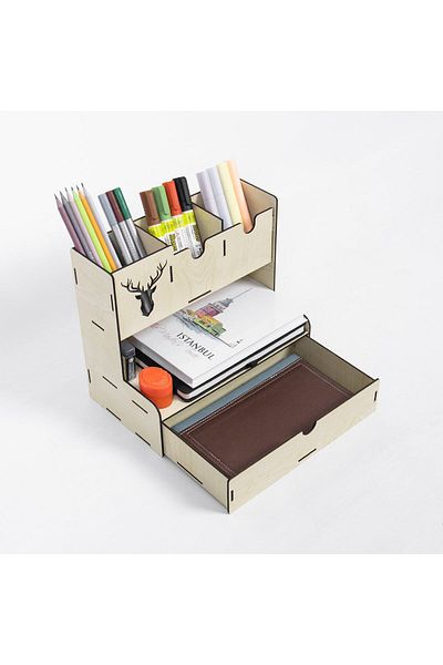kutuTR Notpa Drawer Deer Patterned Desktop Pen Holder Organizer Disassembled