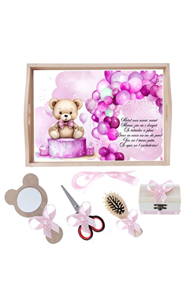 Recostore Set tava taiere mot/ turta, Ursulet cu baloane, roz, 6 piese, 35x20 cm, REC1967/269