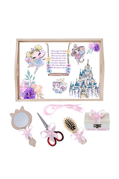 Recostore Tava mot fete, cu Castel si Zana, roz, 6 piese, 35x20 cm, REC1967/124