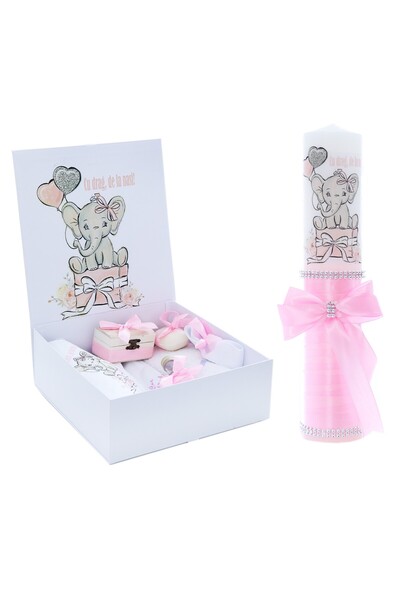 Recostore Trusou si lumanare Elefant "Cu drag de la nasi", roz deschis, REC2405