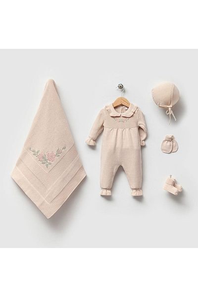 Nipperland 100% Organic Cotton Baby Girl Cross Stitched Set of 5 Hospital Release 0-3Months Newborn