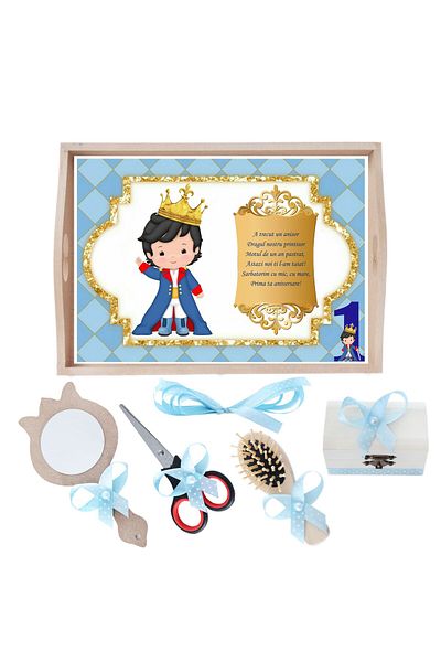 Recostore Tava mot baieti cu bebe Print, bleu, 6 piese, 35x20 cm, REC1967/140