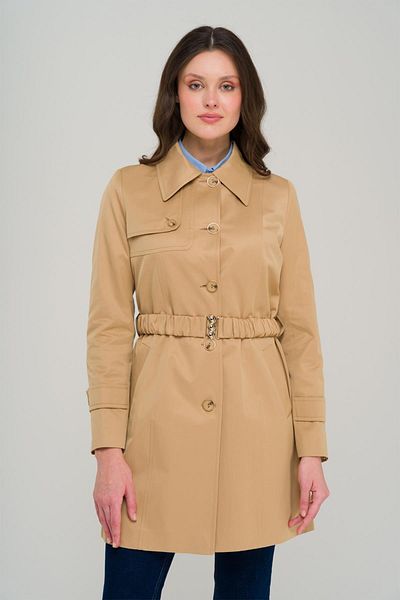 Olcay Belt Gathered Water Repellent Lined Short Trench Coat Kamel 6684