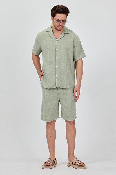 Cosplay Men's Mint Linen Look Summer Shorts Suit - Shirt & Shorts Double Combination
